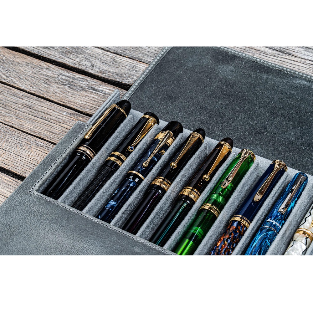 Galen Leather Magnum Opus 12 Slots Crazy Horse Smoky Grey Hard Pen Case